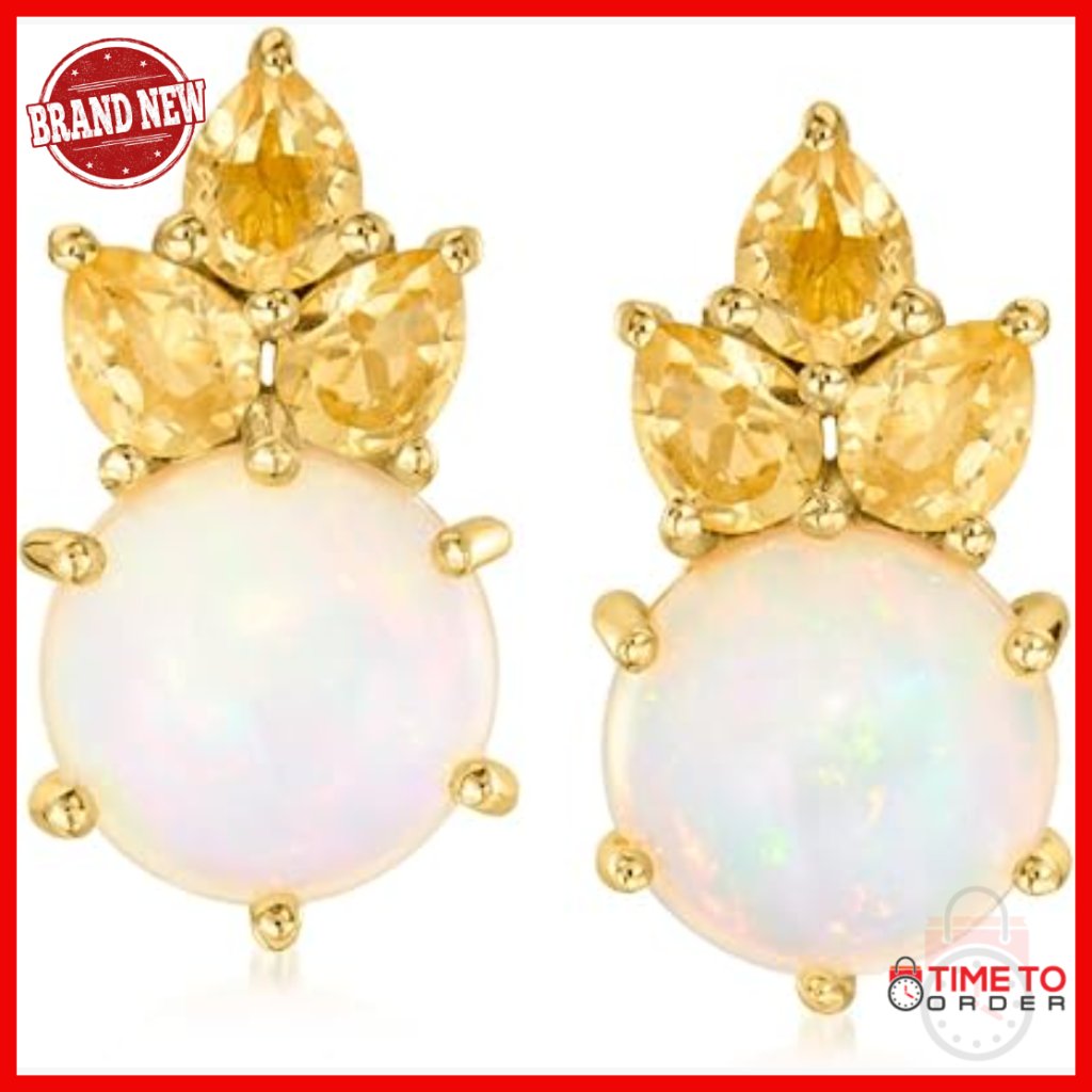18kt Gold Over Sterling Opal Citrine Drop Earrings 0.70ct